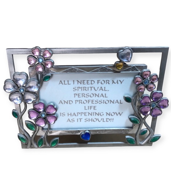 Silver-Tone Metal Frame with Colored Glass Floral Motif - Picture 1 of 12